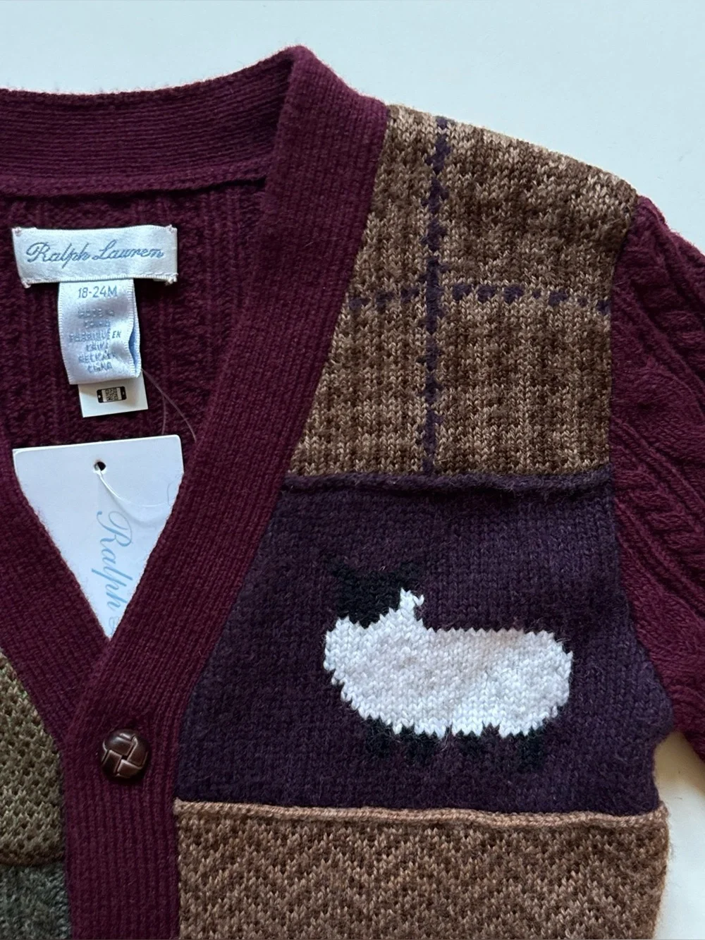 Ralph Lauren Baby Unisex Patchwork V-Neck Cardigan - Size 18-24M